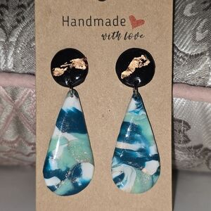 Handmade Blue and Green Teardrop Earrings